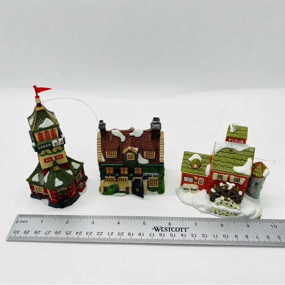 Department 56 Christmas Village Lot of 3 Ornament Dedlock Arms Santa Tower Barn